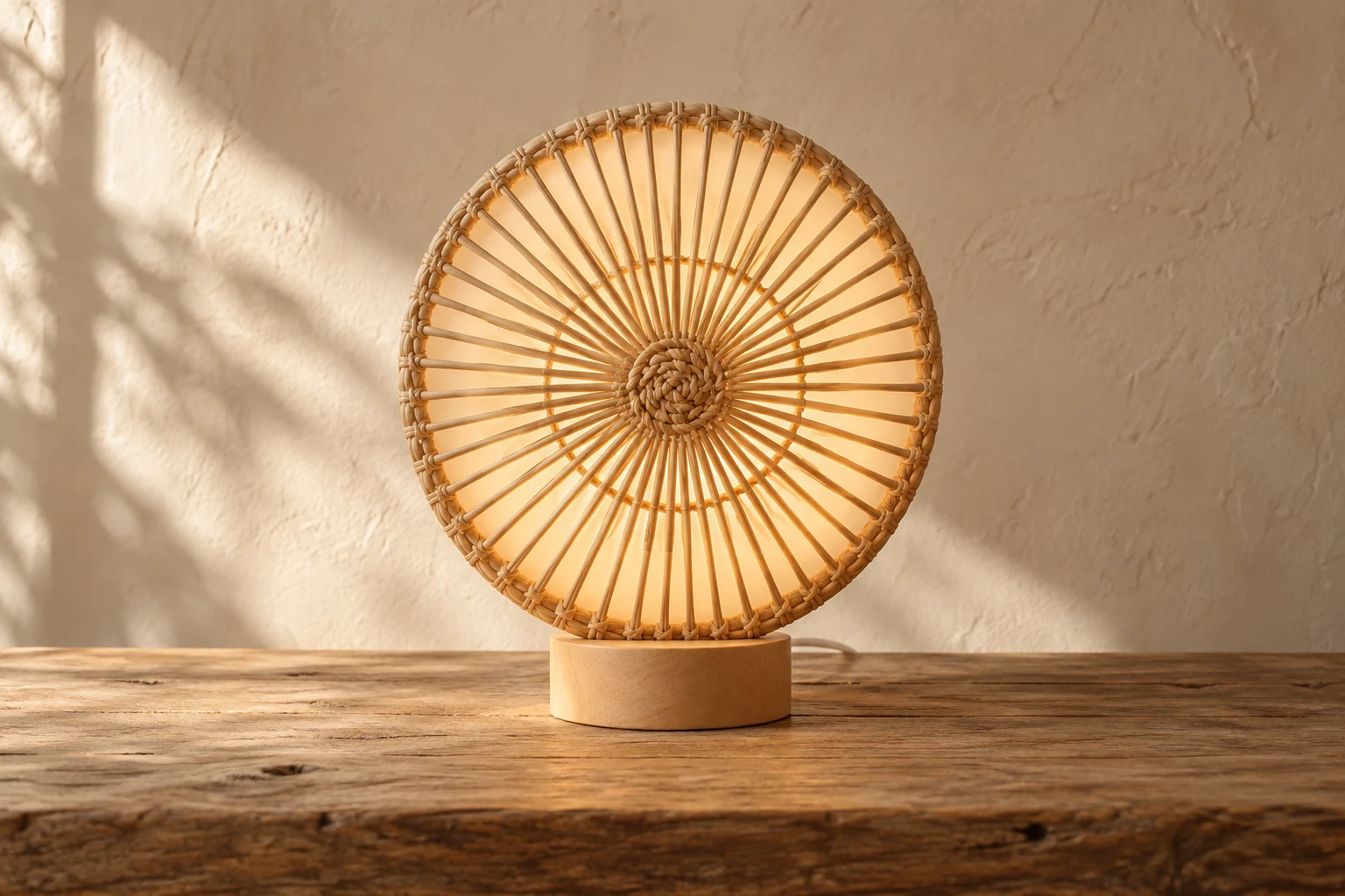 Enso Disc, natural rattan night light