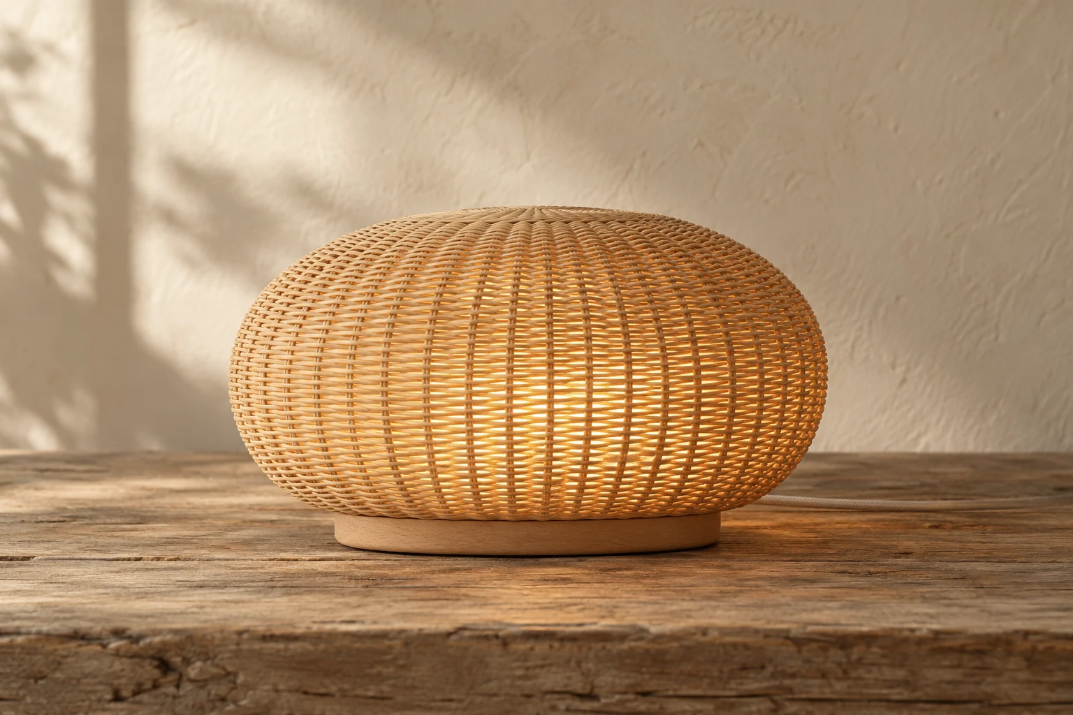 Ishi Pebble, natural rattan night light