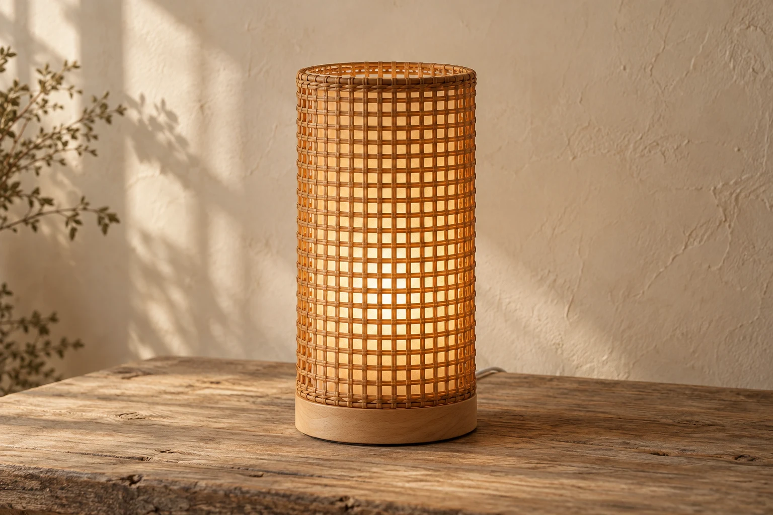 Mori Column, toasted rattan night light